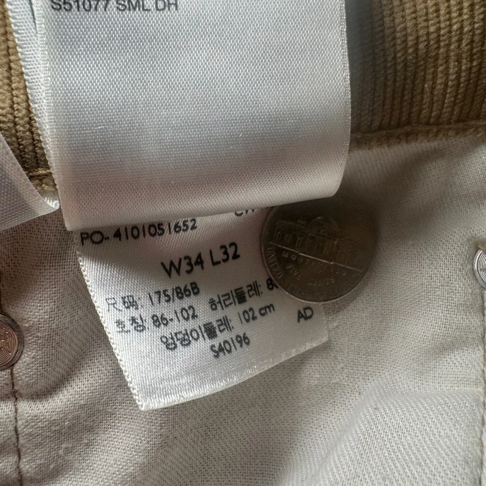 Levi's 511 Slim Fit Corduroy Pants Mens 34x32 Tan Khaki 5 Pocket Trousers